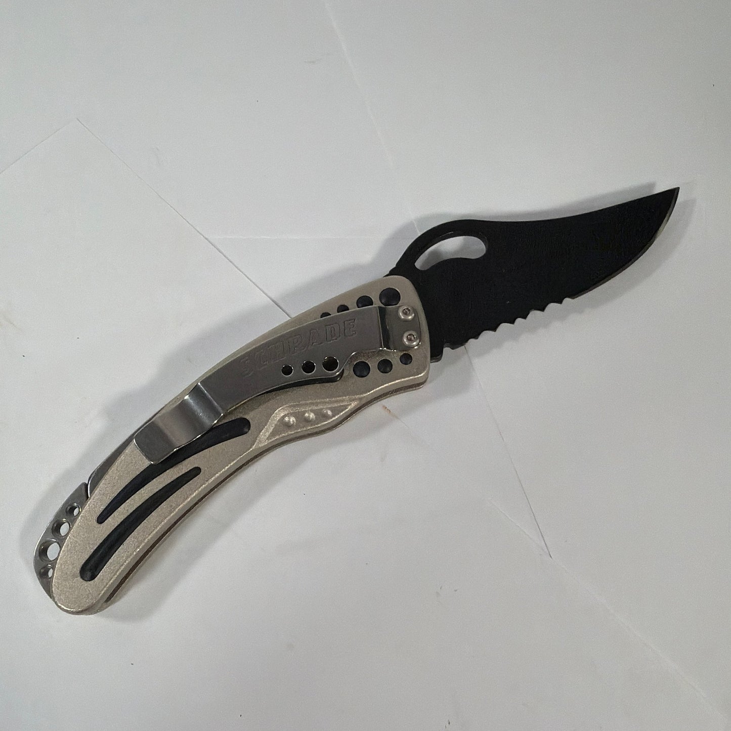 Schrade Aviator Folding Pocket Knife Partially Serrated Black Blade