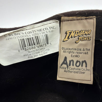 Rubie’s Indiana Jones DLX Fedora Hat #49673 Dark Brown/Black Approx 7 in Opening