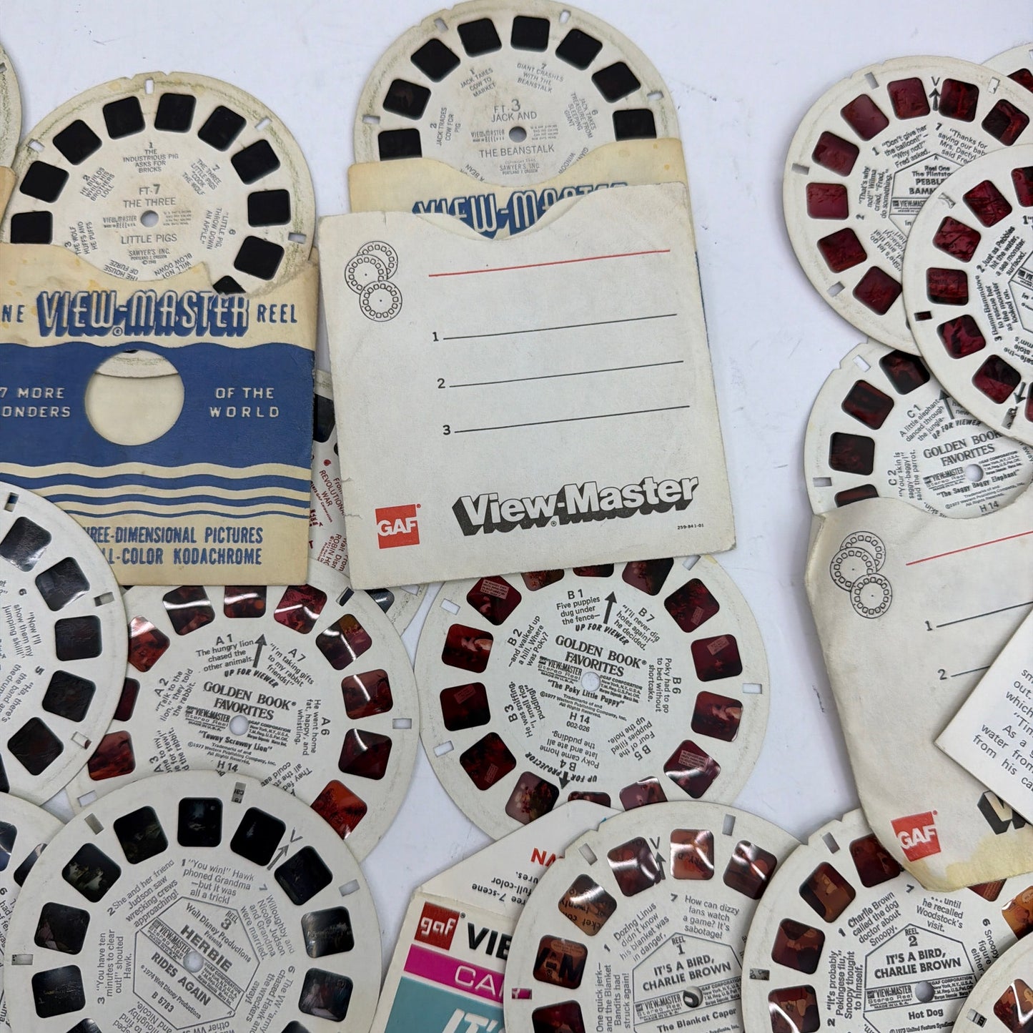 Vintage GAF View-Master Reel Lot Peanuts Charlie Brown, Herbie, Pluto + Sleeves