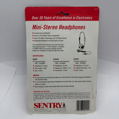 Sentry H0415 Mini Stereo Headphones Sealed Vintage 3.5mm Black