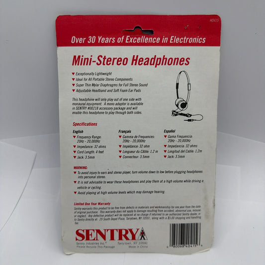 Sentry H0415 Mini Stereo Headphones Sealed Vintage 3.5mm Black