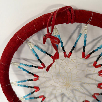 12 Inch Dreamcatcher Wall Hanging Red Hoop with Blue and Red Feathers