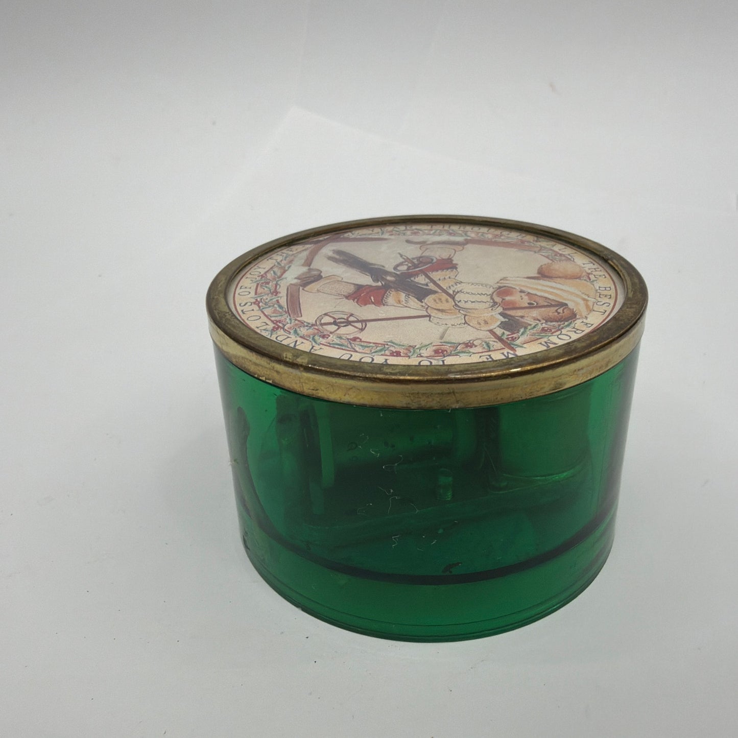 Enesco Lucie Attwell Let It Snow Music Box Green 1990 Taiwan Tested