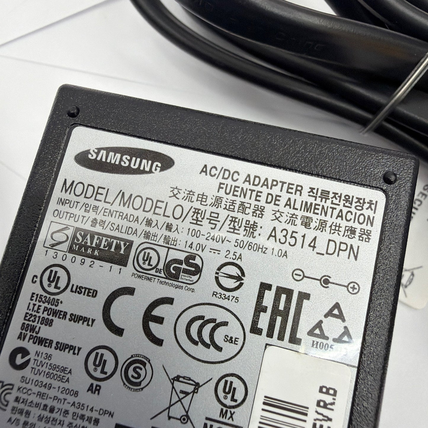 Samsung A3514_DPN 35W 14V 2.5A AC/DC Power Adapter with Power Cord Tested