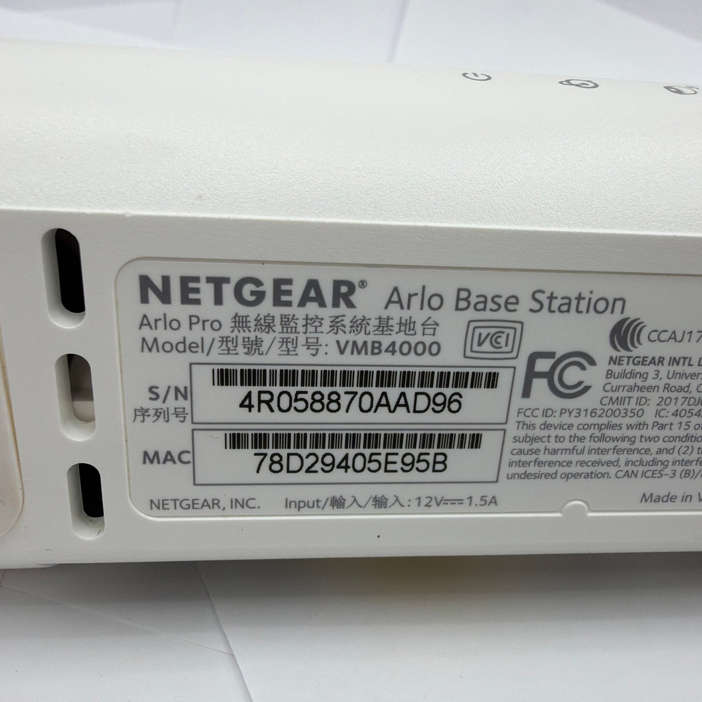 Netgear Arlo Pro VMB4000 Base Station With Power Adapter and Ethernet Cable