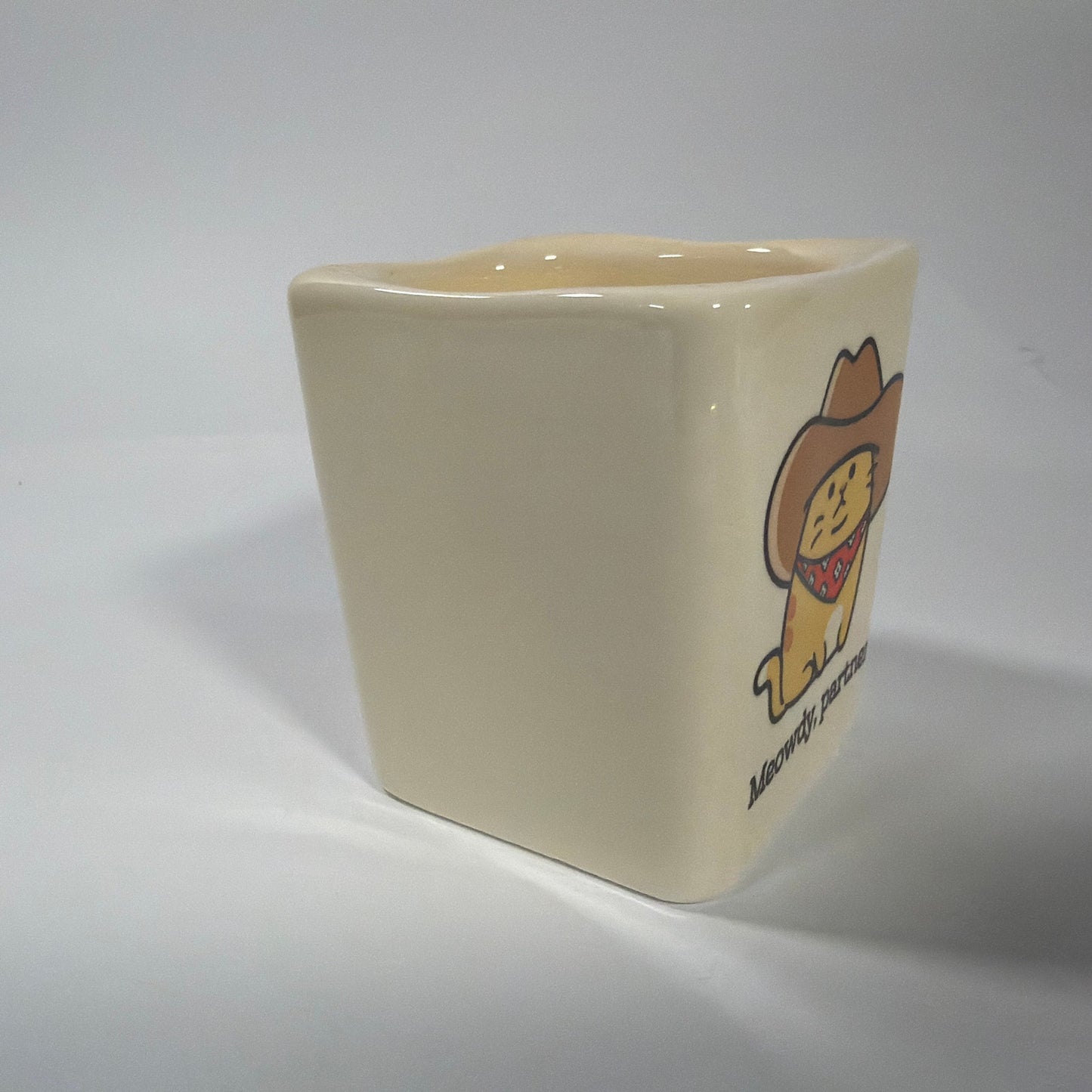 Spencer's Meowdy Partner Cowboy Cat Ceramic Shot Glass 3 oz 2.5 in Tall
