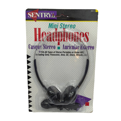 Sentry H0415 Mini Stereo Headphones Sealed Vintage 3.5mm Black