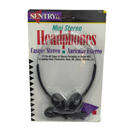 Sentry H0415 Mini Stereo Headphones Sealed Vintage 3.5mm Black