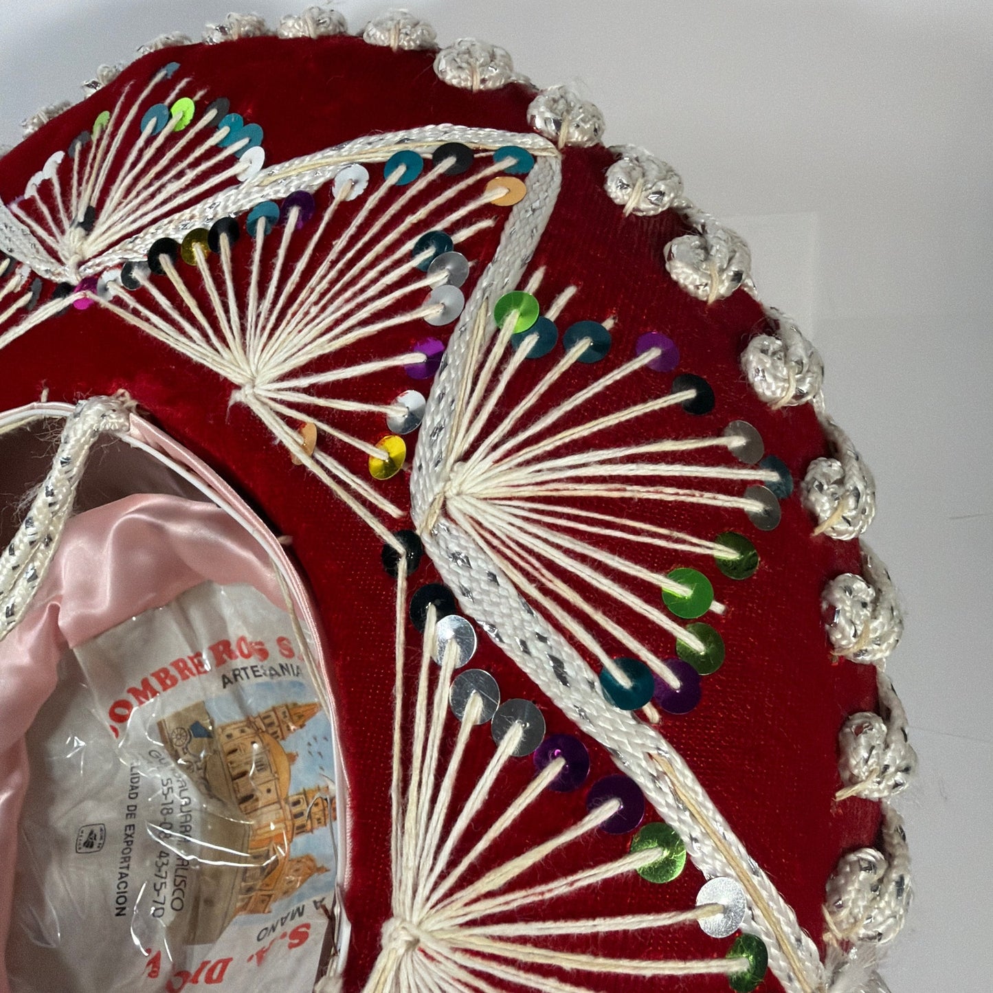 Sombreros Sanchez Red Velvet Charro Sombrero Hat Silver Trim Sequins 15in