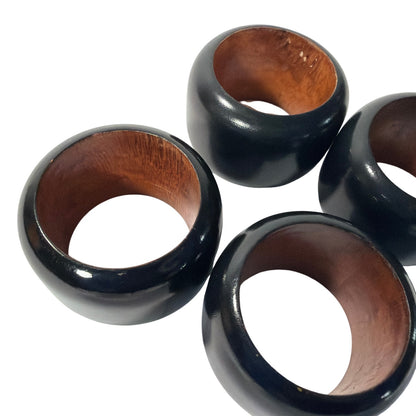 Set of 4 Black Lacquered Wooden Napkin Rings 34mm Inner Diameter