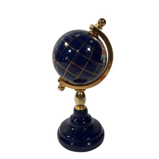 Mini Blue Decorative World Globe 4 Inch Gold Tone Stand