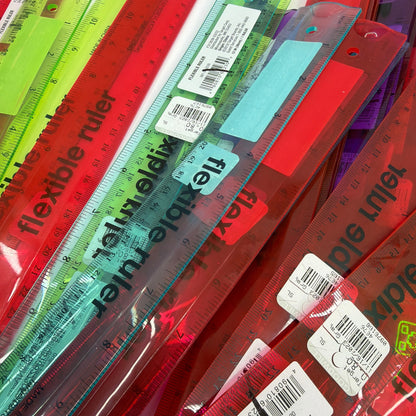 Lot of 30 Flexible Plastic 12" Rulers – Assorted Colors