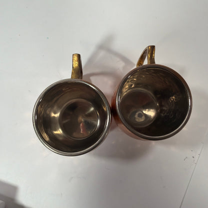 Set of 2 Mini Hammered Copper Moscow Mule Mugs 2 in Tall Brass Handles