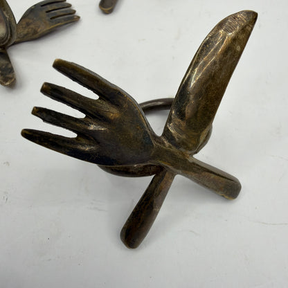 Brass-Tone Fork and Knife Napkin Rings 28mm Inner Diameter Lot of 5