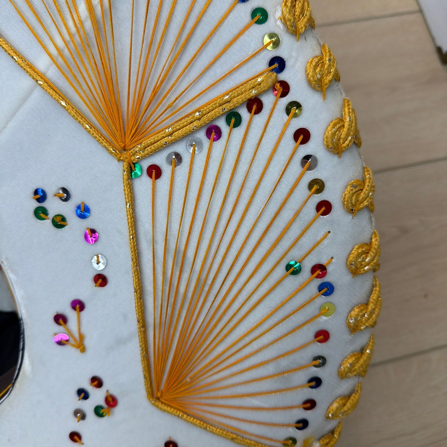 Pigalle XXXXX White Charro Sombrero Hat with Gold Trim and Sequins 23 in