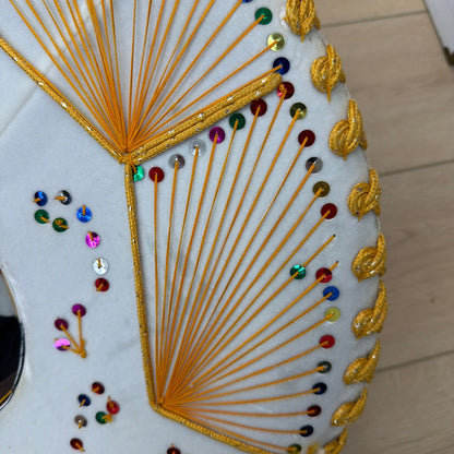 Pigalle XXXXX White Charro Sombrero Hat with Gold Trim and Sequins 23 in