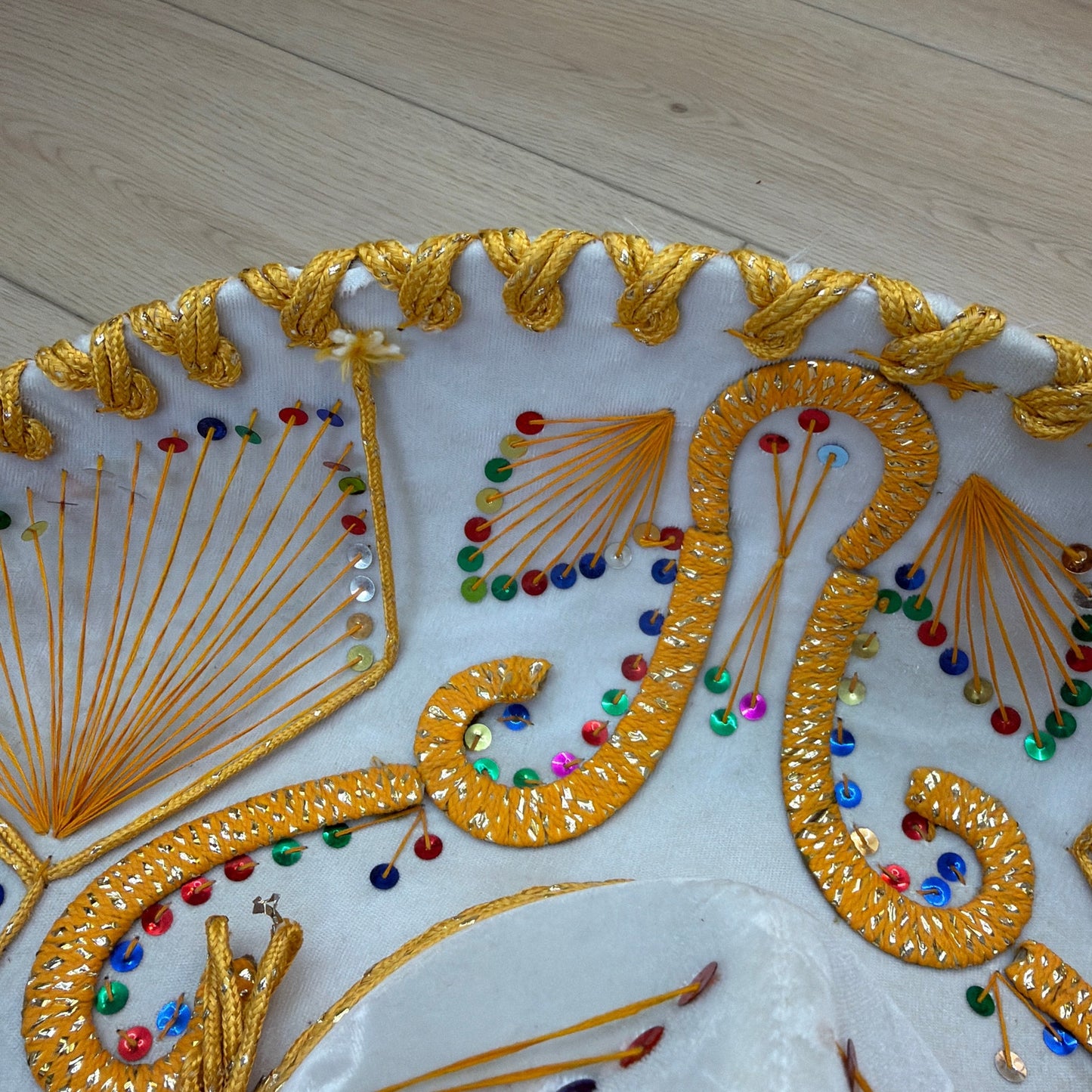Pigalle XXXXX White Charro Sombrero Hat with Gold Trim and Sequins 23 in