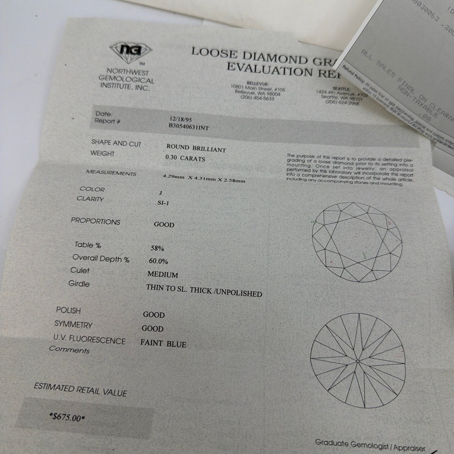 14K White Gold Diamond Ring Size 8 0.30ct Center With Paperwork