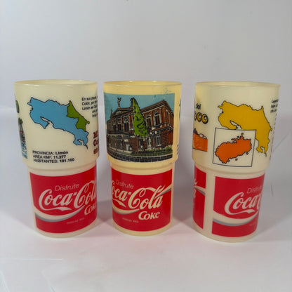 Coca-Cola Costa Rica Souvenir Stackable Plastic Tumblers Lot of 3 Limón San José