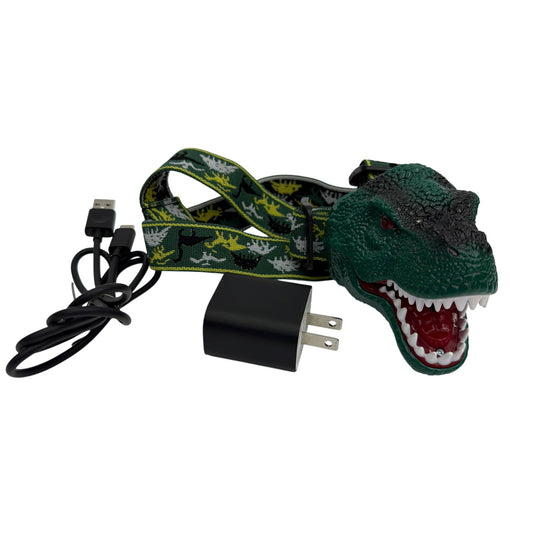 Roaring Dinosaur Head Lamp Green T-Rex USB Rechargeable Headlamp