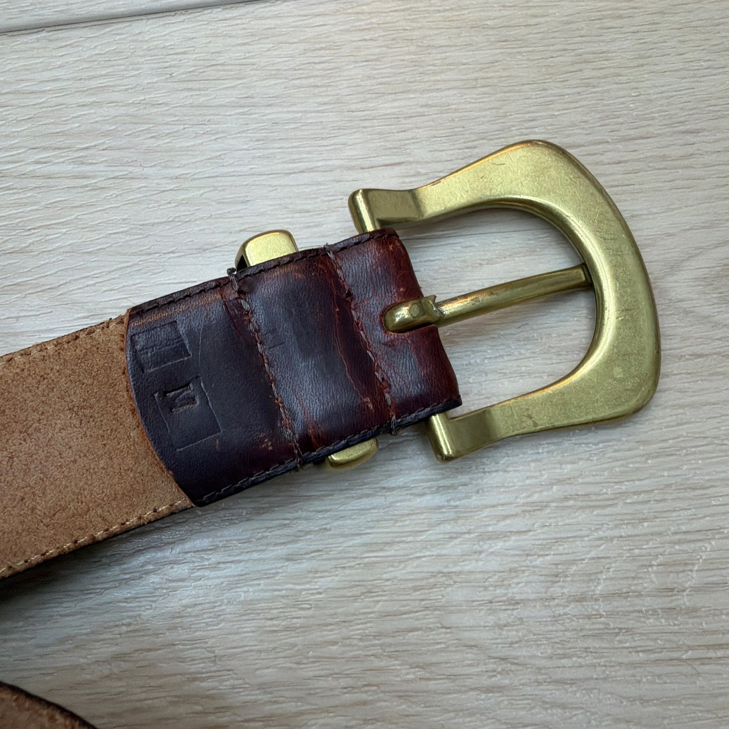The Ritz Accessories Collection Genuine Leather Belt Brown Brass Buckle Size M ￼