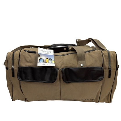 Calvin Klein Tan Canvas Travel Duffle Bag with Black Trim Gift With Purchase