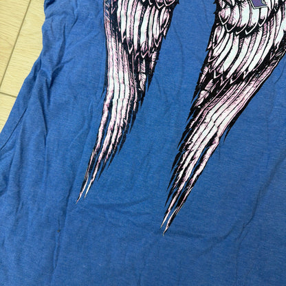 Skin Industries Womens Large Blue V-Neck Graphic T-Shirt Wings
