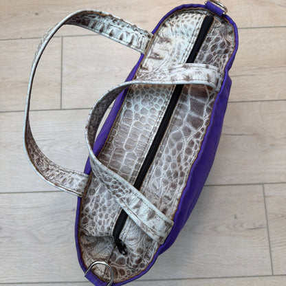 Laurel Dasso Purple Woven Tote Bag Croc Embossed Leather Trim 16x10x7