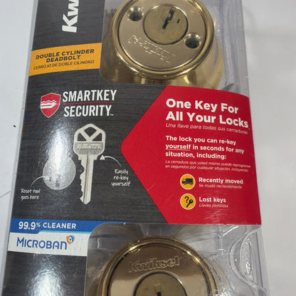 Kwikset 665 SmartKey Double Cylinder Deadbolt Polished Brass Microban New Sealed