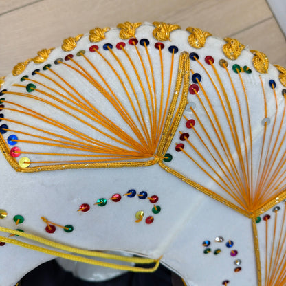 Pigalle XXXXX White Charro Sombrero Hat with Gold Trim and Sequins 23 in