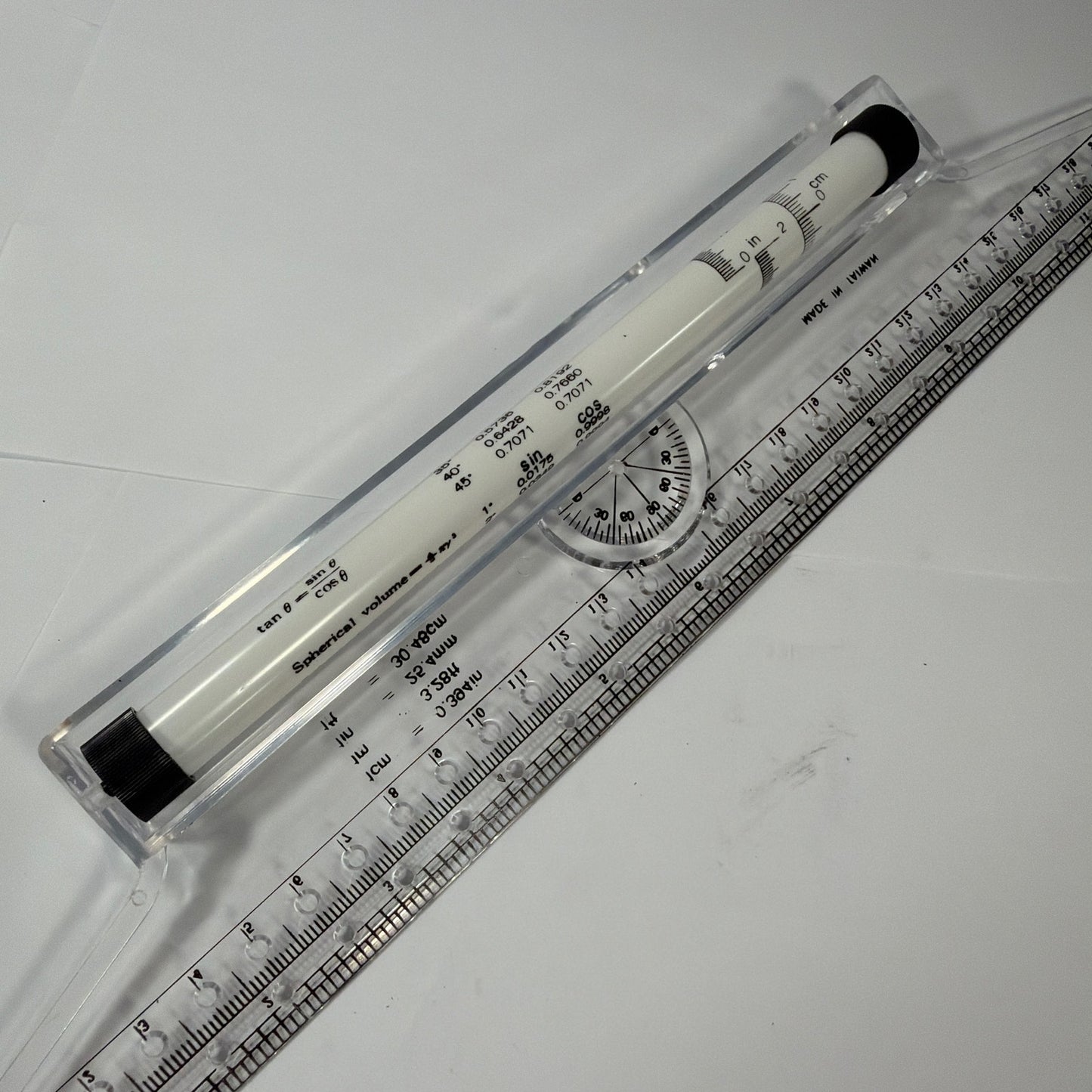 30cm Clear Drafting Ruler with Protractor and Formula Tube Made in Taiwan