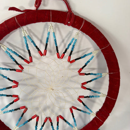 12 Inch Dreamcatcher Wall Hanging Red Hoop with Blue and Red Feathers