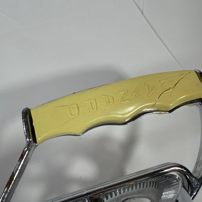 Maynard Manual Hand Crank Egg Beater Mixer Yellow Handle Chrome Cracked Handle