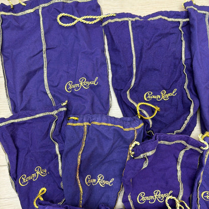 Lot of 16 Crown Royal Drawstring Bottle Bags Mixed Colors Purple Green Tan