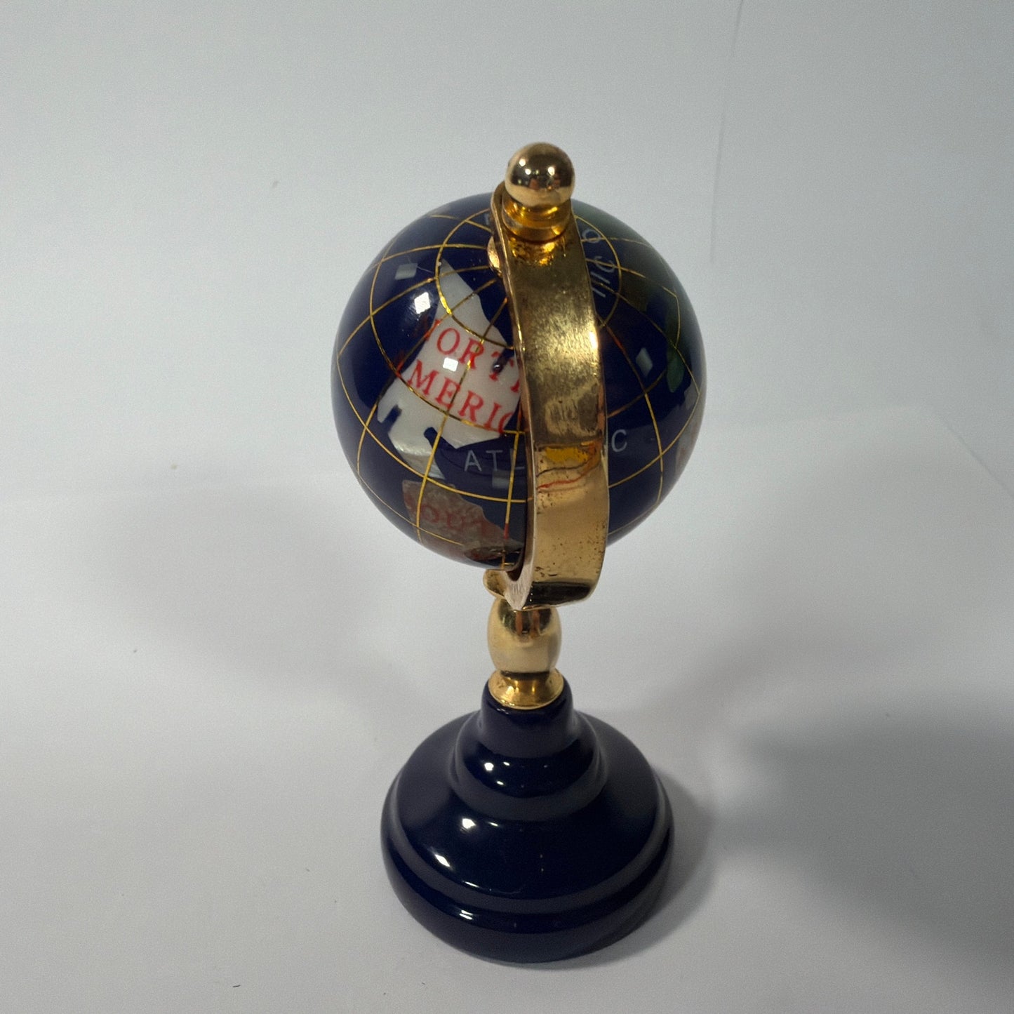 Mini Blue Decorative World Globe 4 Inch Gold Tone Stand