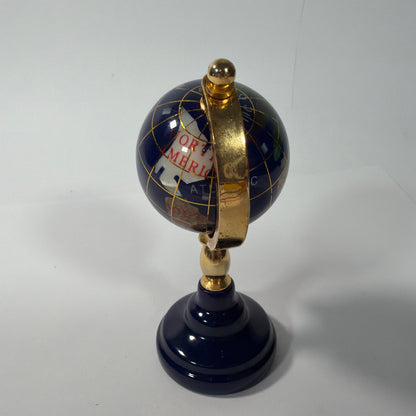 Mini Blue Decorative World Globe 4 Inch Gold Tone Stand