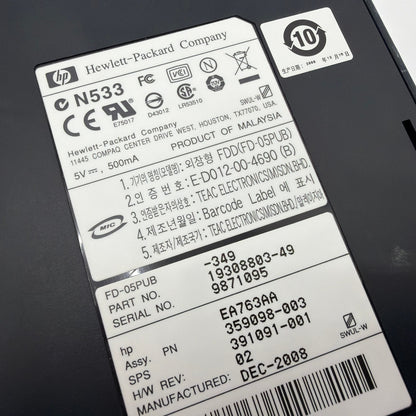 HP EA763AA FD-05PUB External USB 3.5 Floppy Disk Drive Black