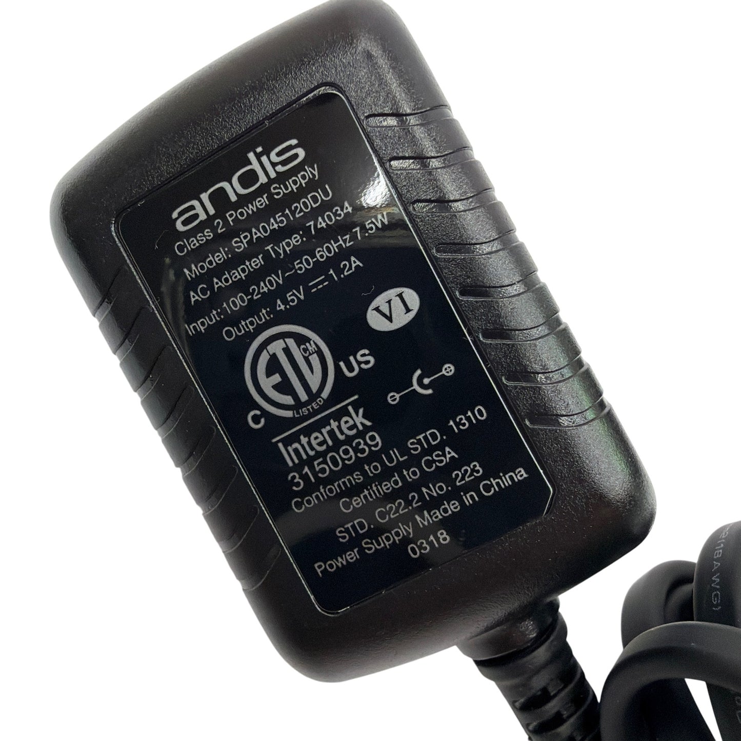Andis Charging Stand U114 with 4.5V Power Adapter Type 74034 SPA045120DU Tested