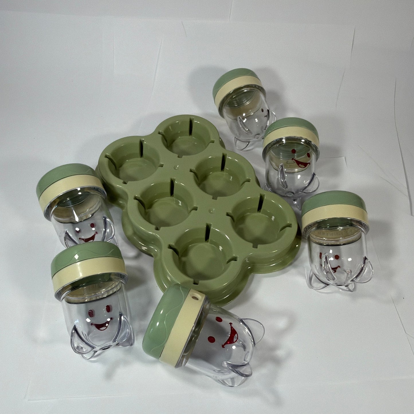 Baby Bullet Baby Food Storage Cups Set of 6 with Tray Green/Cream