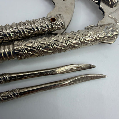 Ornate Silver-Tone Metal Nutcracker Set with 2 Picks