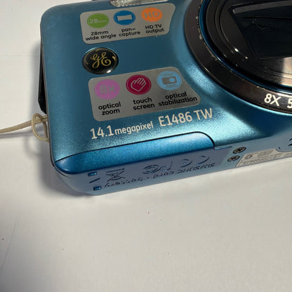 GE E1486TW 14.1MP Blue Digital Camera For Parts SD Card Slot Blocked
