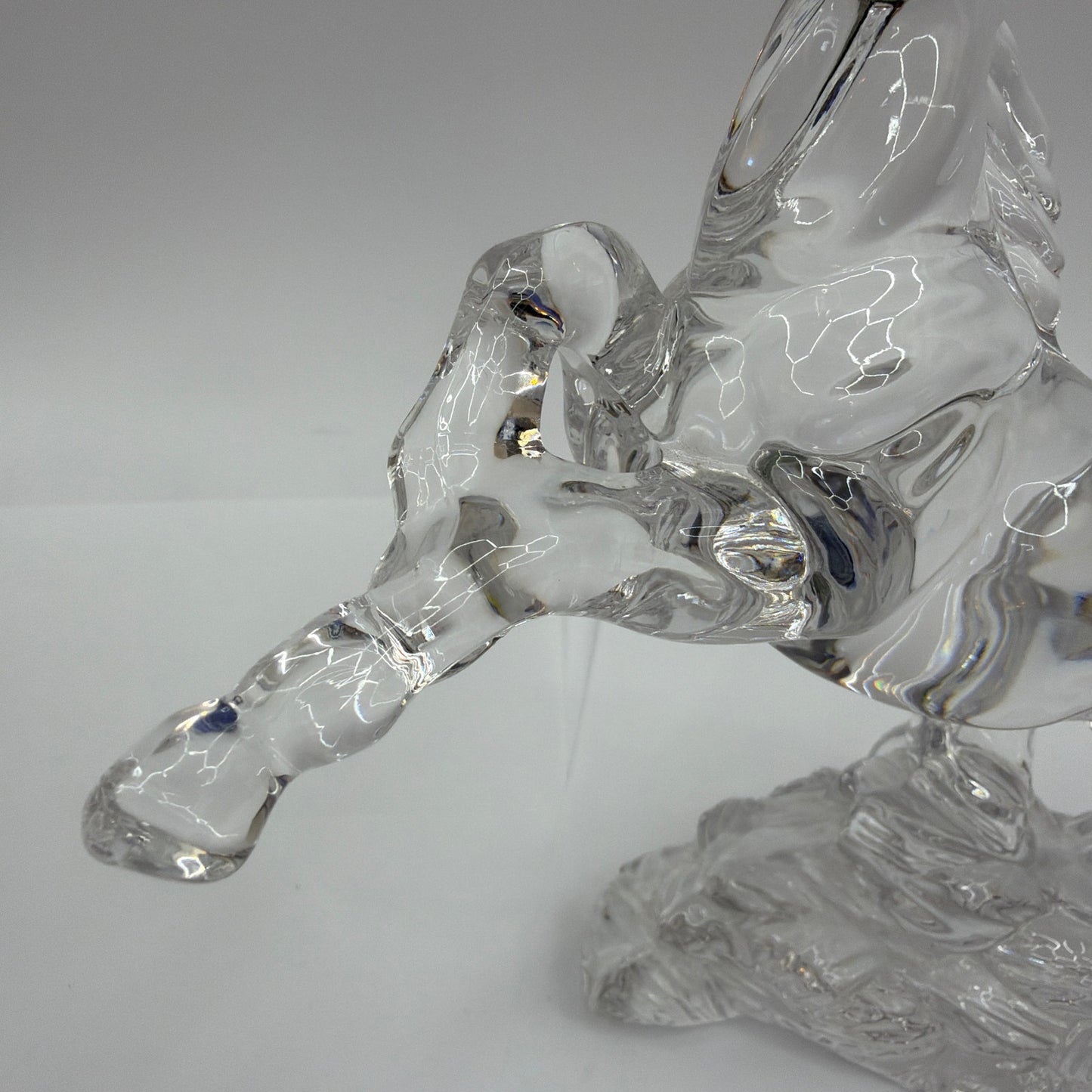 Clear Glass Rearing Horse Figurine 7 1/4 in Tall