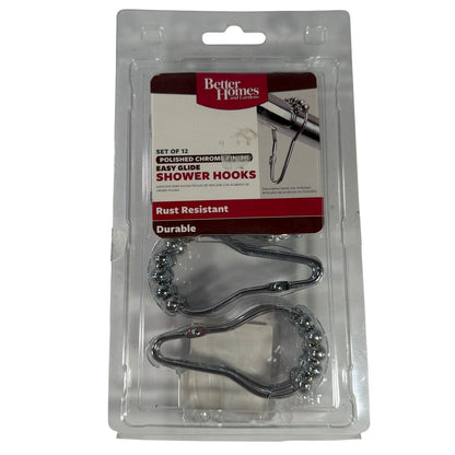 Better Homes and Gardens Easy Glide Shower Hooks Set of 12 Polished Chrome BH12-