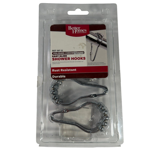 Better Homes and Gardens Easy Glide Shower Hooks Set of 12 Polished Chrome BH12-