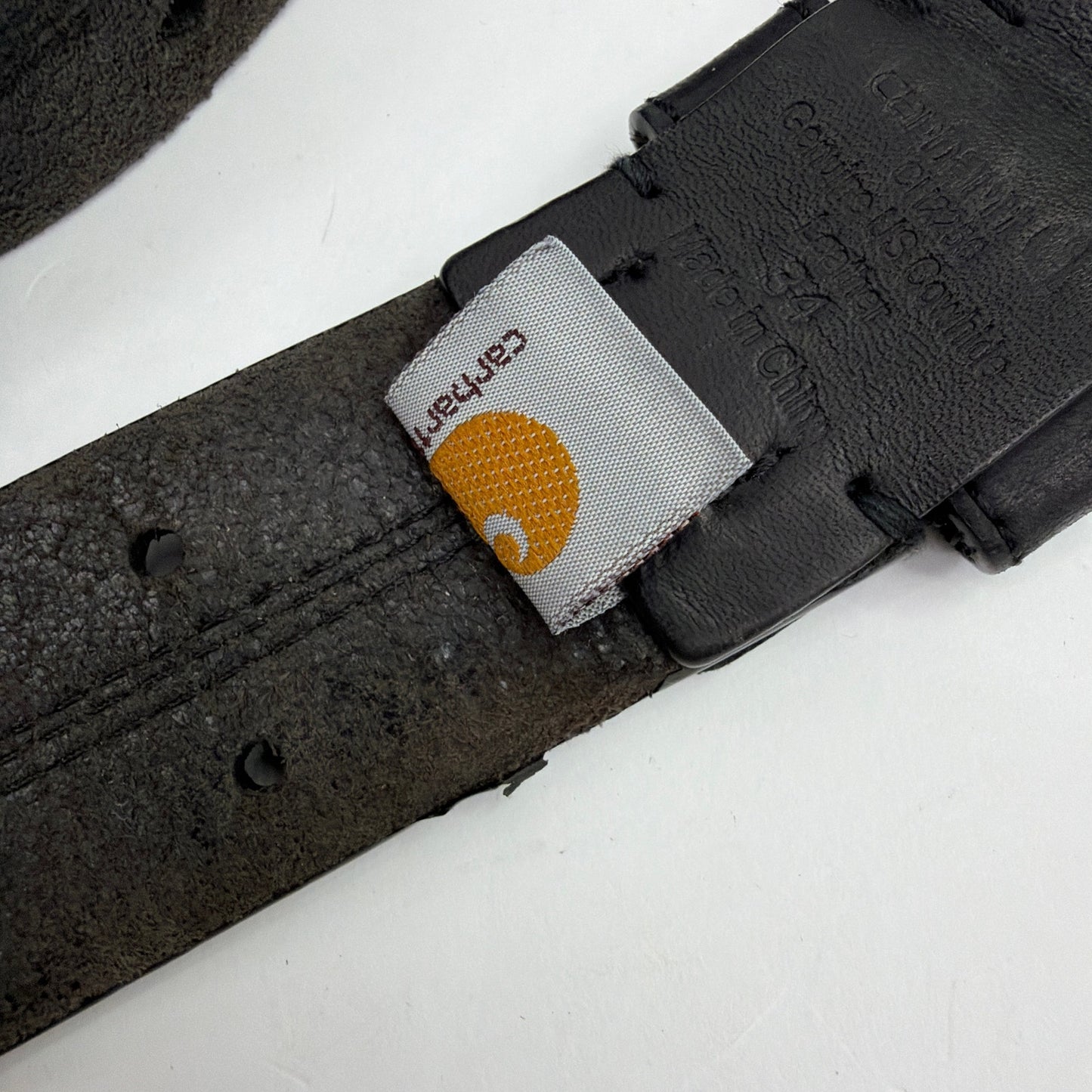 Carhartt Black Leather Belt Size 34 Double-Prong Buckle
