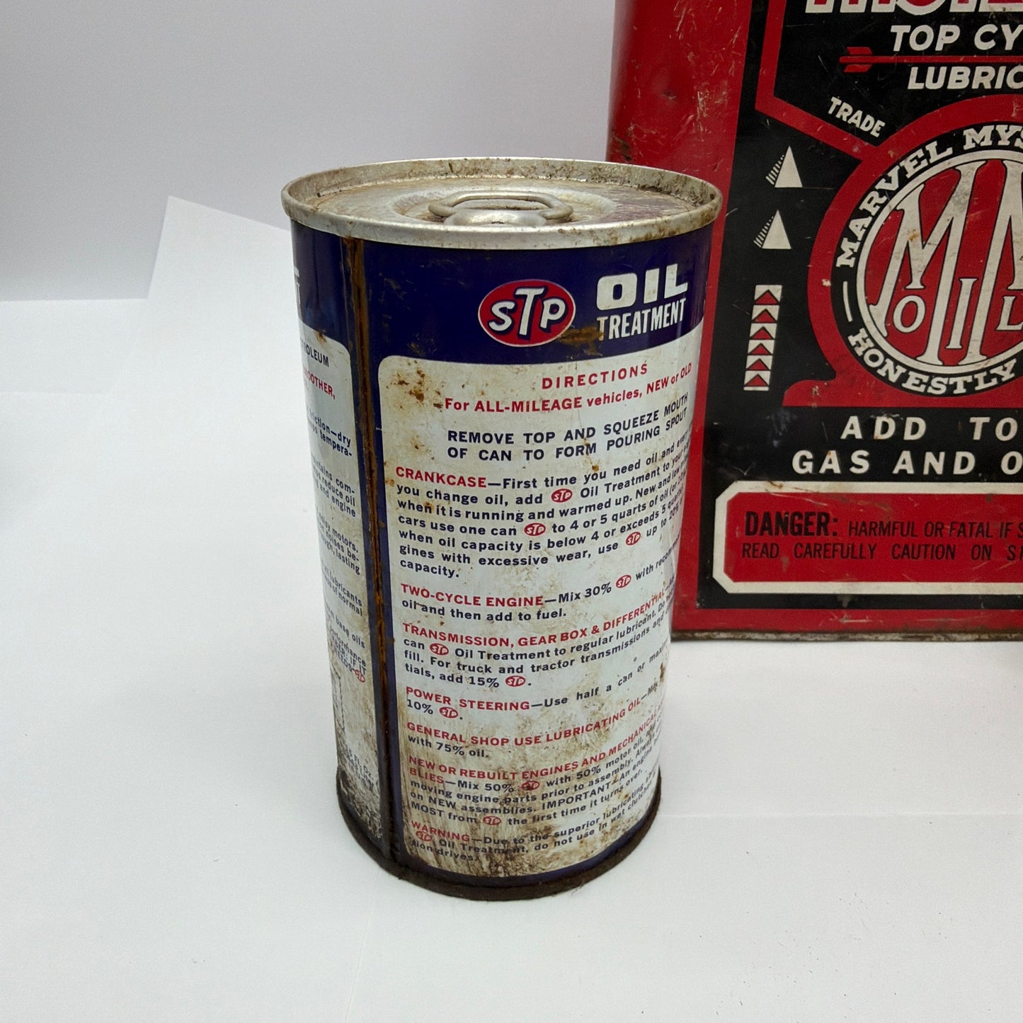Vintage Oil Can Lot Marvel Mystery Oil Pennzoil STP Treatment Tins Movie Prop