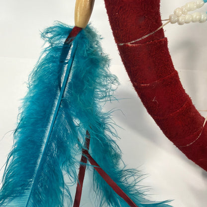 12 Inch Dreamcatcher Wall Hanging Red Hoop with Blue and Red Feathers