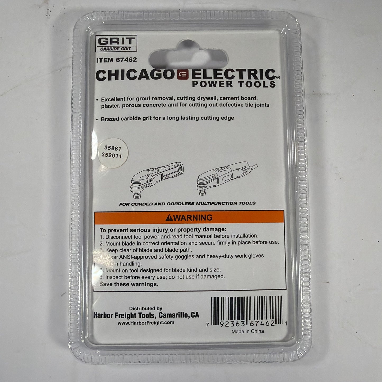Chicago Electric 67462 2-5/8 in Carbide Grit Oscillating Multi-Tool Blade