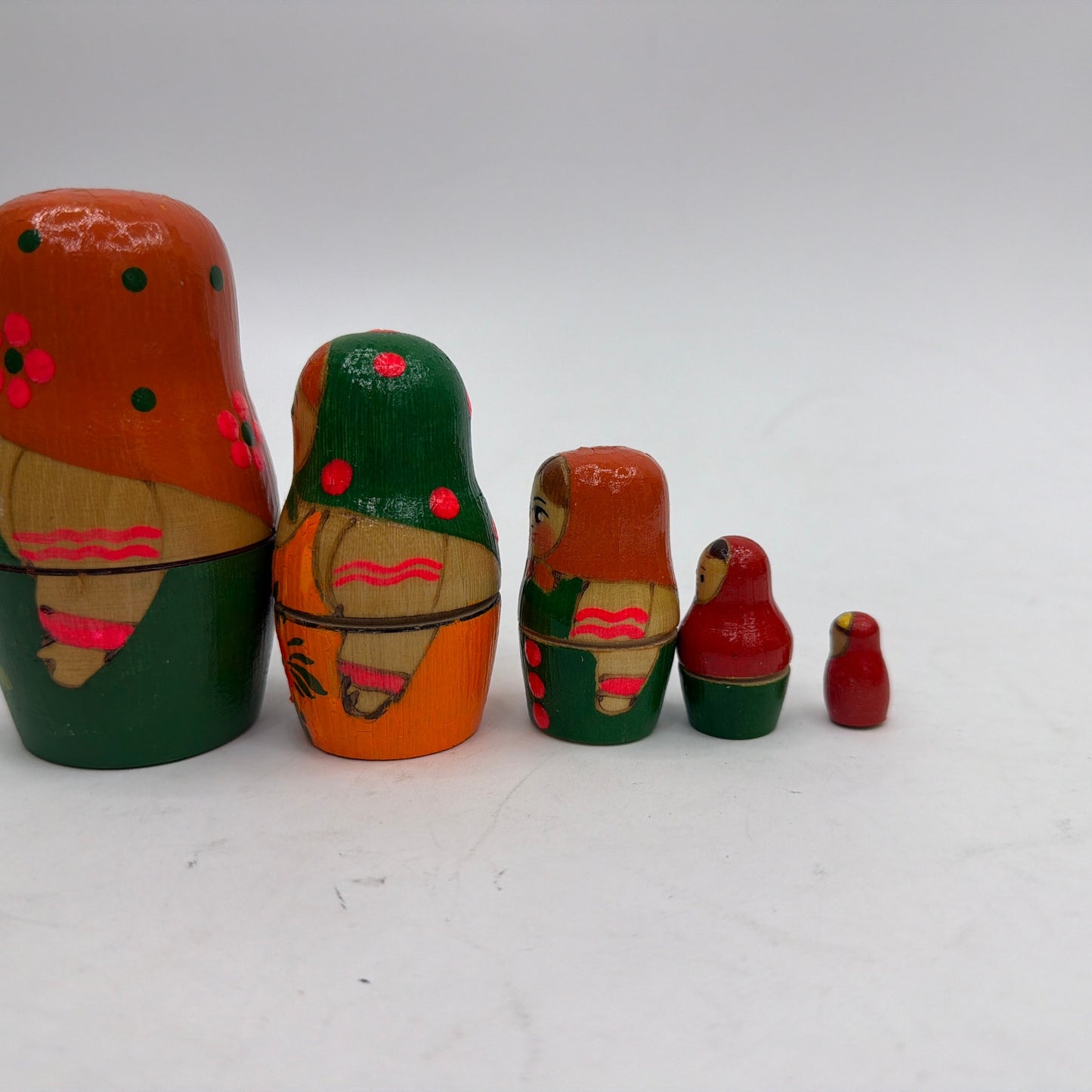 Vintage Russian Matryoshka Nesting Dolls Set of 5 "Alyonka" with Paper Label