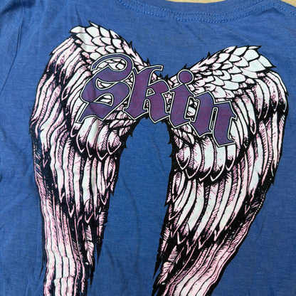 Skin Industries Womens Large Blue V-Neck Graphic T-Shirt Wings